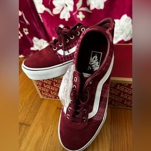 Vans Ward Platform Shoes Sneakers Burgundy Plaid and Houndstooth Suede